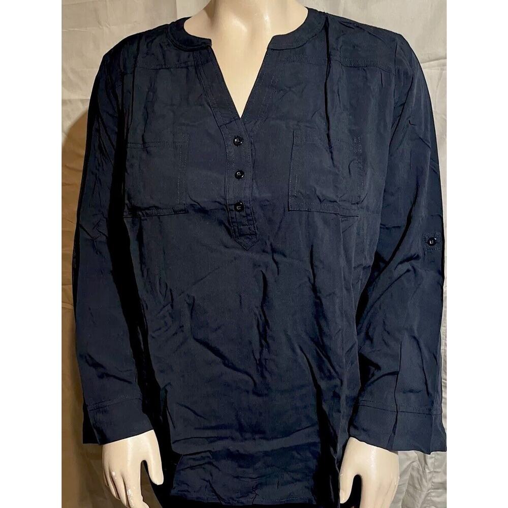 APRIL Women's V-Neck Long Sleeve Loose Fit Casual Black BOHO Blouse Size XL